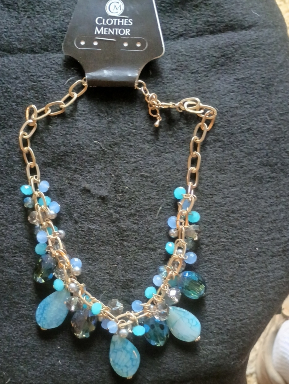 Source Unknown Blue and Turquoise Bead Teardrop Necklace